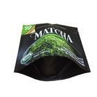 ZipLock εκτύπωσης συνήθειας τοποθετεί τη στάση φύλλων αλουμινίου αργιλίου επάνω στις πράσινες τσάντες συσκευασίας σκονών τσαγιού Matcha σακουλών σε σάκκο