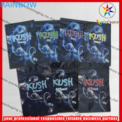 Πλαστικές τσάντες φερμουάρ φύλλων αλουμινίου αργιλίου Kush, βοτανική τσάντα φερμουάρ θυμιάματος ζωηρόχρωμη