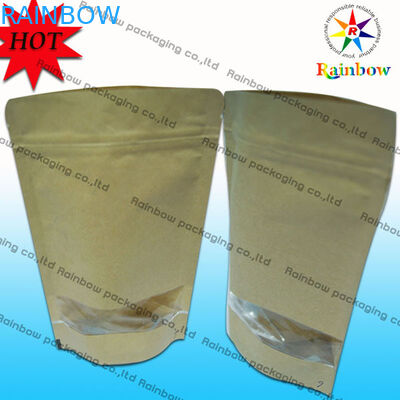 Η στάση επάνω Ziplock η καφετιά Kraft προσάρμοσε τις τσάντες εγγράφου με το παράθυρο για τη συσκευασία πρόχειρων φαγητών