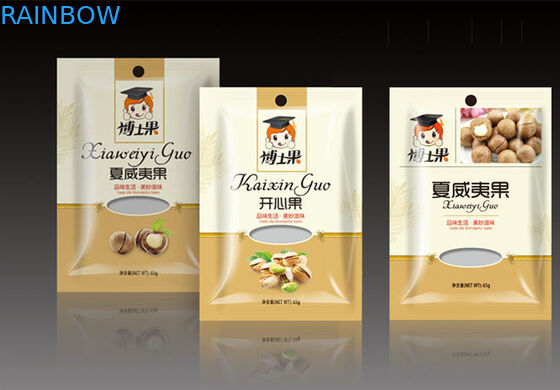 Τρεις δευτερεύουσες σακούλες φύλλων αλουμινίου σφραγίδων που συσκευάζουν με το παράθυρο φερμουάρ για τη συσκευασία καρυδιών