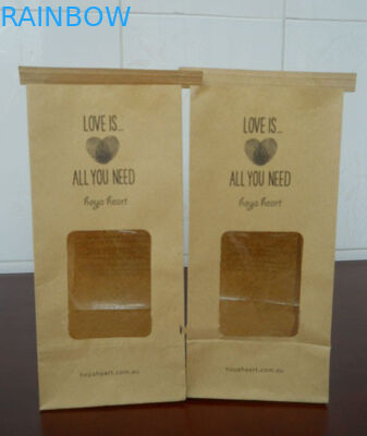 Καφετής σαφής προσαρμοσμένος παράθυρο δεσμός κασσίτερου τσαντών εγγράφου για τη συσκευασία τροφίμων