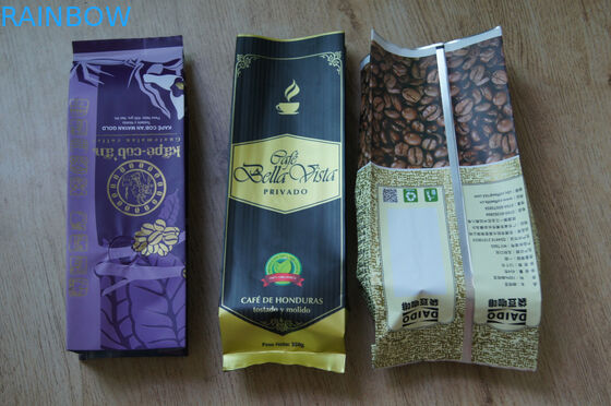 Gusset η πλευρά τοποθέτησε τη μεταλλίνη σε στρώματα τελειώνει τις τσάντες τσαγιού που συσκευάζουν τη ζωηρόχρωμη εκτύπωση με τη βαλβίδα