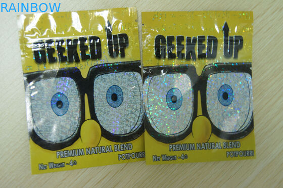 Ziplock βοτανική ταινία πλαστικό GEEKED λέιζερ θυμιάματος συσκευάζοντας 4g ΕΠΆΝΩ κίτρινη