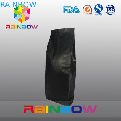 Μαύρες προσαρμοσμένες τυπωμένες κατώτατο Gusset τσάντες, πλαστική σακούλα καφέ με το φερμουάρ/βαλβίδα