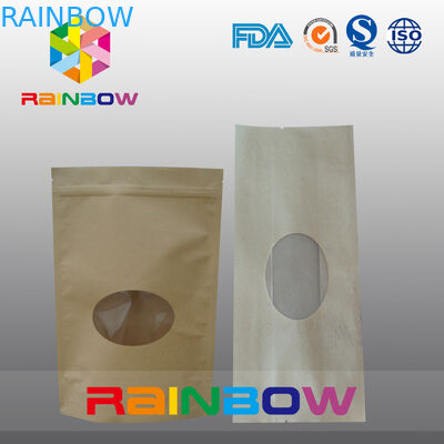 Τσάντες τσαγιού καφετιού εγγράφου της Kraft Doypack που συσκευάζουν με το μπροστινό ωοειδές παράθυρο