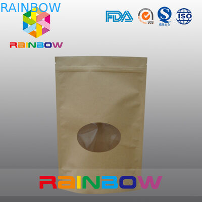 Τσάντες τσαγιού καφετιού εγγράφου της Kraft Doypack που συσκευάζουν με το μπροστινό ωοειδές παράθυρο