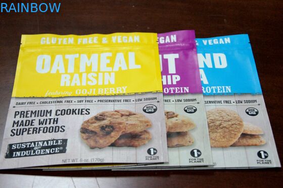 Το ζωηρό φύλλο αλουμινίου τυπωμένων υλών ευθυγράμμισε τη συσκευάζοντας σακούλα μπισκότων φερμουάρ τσαντών πρόχειρων φαγητών/Doypack Mylar