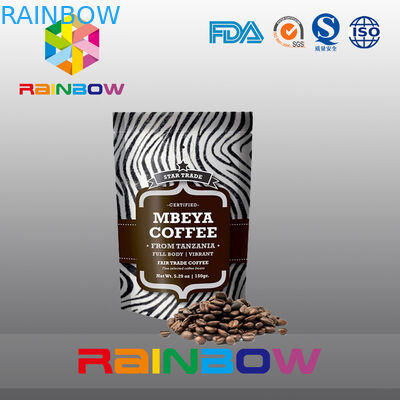 Πλαστικές σακούλες στάσεων επάνω που συσκευάζουν την τσάντα φασολιών καφέ φύλλων αλουμινίου αργιλίου με τη βαλβίδα και το φερμουάρ