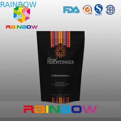 Πλαστικές σακούλες στάσεων επάνω που συσκευάζουν την τσάντα φασολιών καφέ φύλλων αλουμινίου αργιλίου με τη βαλβίδα και το φερμουάρ