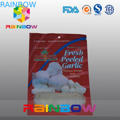 Κόκκινη και άσπρη τσάντα παραθύρων Mylar πλαστική με την κορυφή φερμουάρ για τα τρόφιμα/φρέσκο Pleeled Garllic