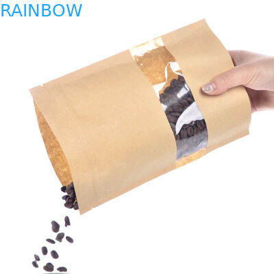 Τσάντα εγγράφου της Kraft βαθμού τροφίμων με το σαφές παράθυρο/τσάντα Mylay για το φασόλι, καραμέλα, ψωμί, καφές