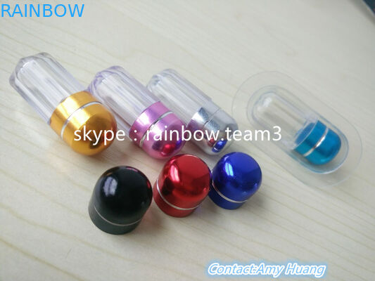 Επαναχρησιμοποιήσιμο μικρό πλαστικό δοχείο για σεξουαλικά χάπια / μπουκάλι σε σχήμα κάψουλας με μεταλλικό στρογγυλό καπάκι