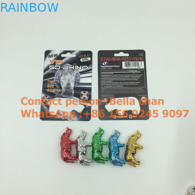Ασημένια/χρυσά παιχνίδια ρινοκέρων χαπιών φύλων Shinny για Go τη συσκευασία ρινοκέρων, μπουκάλια μορφής ρινοκέρων μετάλλων