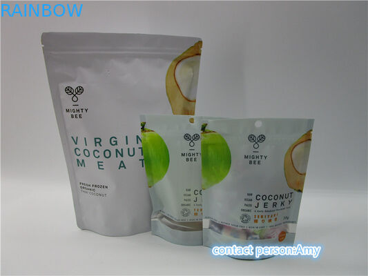 Η PET + Al + η jerky μεταλλίνη τσαντών πρόχειρων φαγητών καρύδων PE συσκευάζοντας τελειώνουν/στιλπνός τελειώνουν