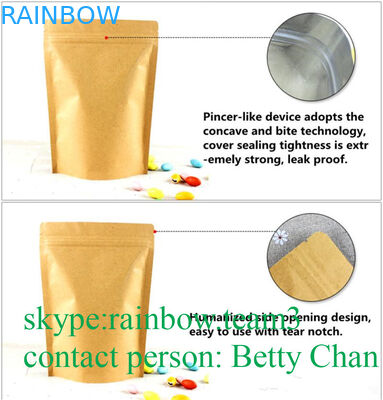 Καφετιές τσάντες εγγράφου της Kraft προωθήσεων με το παράθυρο/τις Sealable τσάντες τσαγιού θερμότητας Doypack