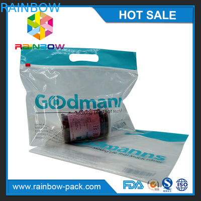 Ziplock ολισθαινόντων ρυθμιστών PE η τσάντα με τη στάση λογότυπων επάνω στις σαφείς μπροστινές τσάντες κλειδαριών φερμουάρ τσαντών με τον κώδικα UPC τύπωσε ziplock το σαφές μέτωπο τσαντών