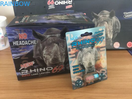 Καυτά πώλησης χάπια αυξήσεων ρινοκέρων αρσενικά που συσκευάζουν το κιβώτιο καρτών και επίδειξης με την τρισδιάστατη επίδραση