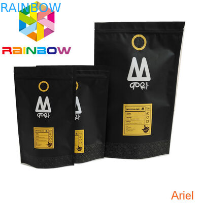 Πλαστική ziplock καφέ στάσεων τσαντών πρόχειρων φαγητών μεταλλινών φερμουάρ μαύρη συσκευάζοντας επάνω resealable σακούλα