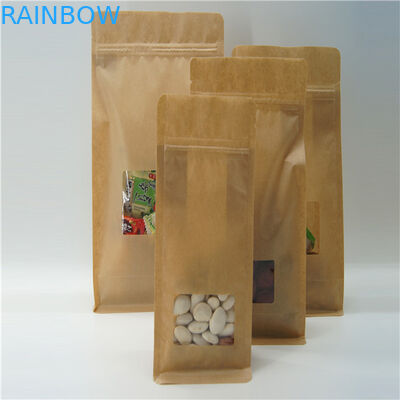 Τετραγωνική καφετιά τσάντα εγγράφου της Kraft με το σαφές παράθυρο, σακούλα καφέ κλειδαριών φερμουάρ