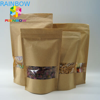 Ωοειδές παράθυρο τσαντών εγγράφου της Kraft μεγέθους Costomized για τα τρόφιμα/τα ξηρά προϊόντα κρέατος/θάλασσας