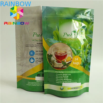 Στάση βαθμού τροφίμων επάνω στο πλαστικό σακουλών φερμουάρ που συγκολλιέται με θερμότητα για το τσάι/τον καφέ