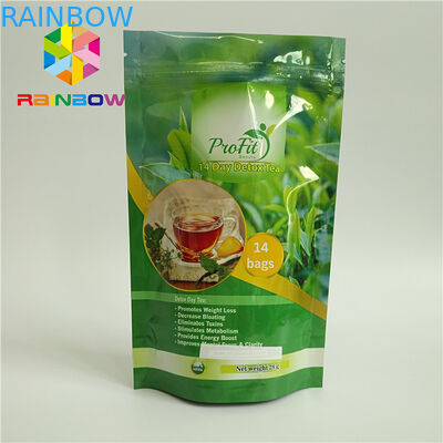 Στάση βαθμού τροφίμων επάνω στο πλαστικό σακουλών φερμουάρ που συγκολλιέται με θερμότητα για το τσάι/τον καφέ