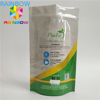 Στάση βαθμού τροφίμων επάνω στο πλαστικό σακουλών φερμουάρ που συγκολλιέται με θερμότητα για το τσάι/τον καφέ