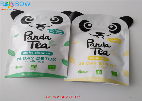 Στάση τσαγιού Matcha επάνω φερμουάρ τοποθετημένο σε στρώματα στο σακούλα υλικό αργιλίου έγγραφο της Kraft φύλλων αλουμινίου ανακύκλωσης