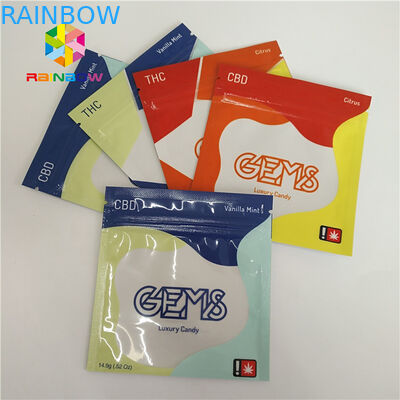 Η πλευρά τρία σφράγισε την τυπωμένη συσκευασία καραμελών πλαστικών τσαντών Gummy που προσαρμόστηκε με Ziplock