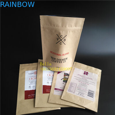 Τυπωμένες τσάντες τσαγιού φύλλων λογότυπο που συσκευάζουν την καφετιά σακούλα φερμουάρ εγγράφου της Kraft με το σαφές παράθυρο