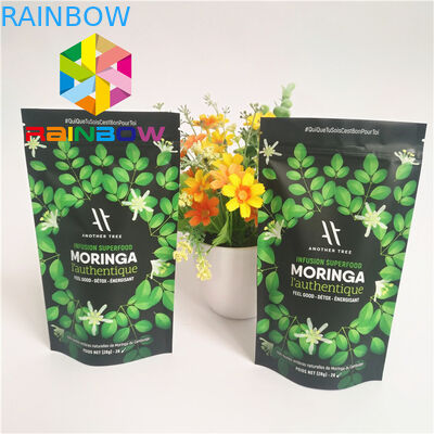 Στάση επάνω Ziplock στις πλαστικές σακούλες που συσκευάζουν αργιλίου φύλλων αλουμινίου την ευθυγραμμισμένη Matcha τσάντα τσαγιού σκονών πράσινη