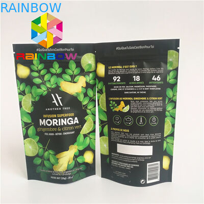 Στάση επάνω Ziplock στις πλαστικές σακούλες που συσκευάζουν αργιλίου φύλλων αλουμινίου την ευθυγραμμισμένη Matcha τσάντα τσαγιού σκονών πράσινη