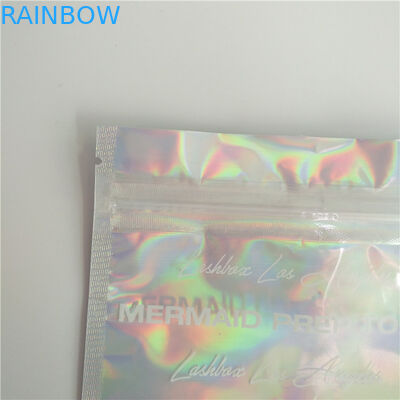 Ολογραφικές τσάντες στάσεων επάνω με την μπροστινή σαφή και πίσω ολογραφική επίδραση για τη συσκευασία Eyelash Comestic