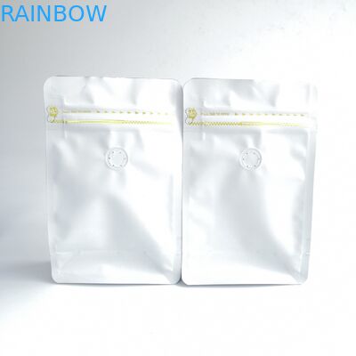 Προσαρμοσμένη μεταλλινών άσπρη επίπεδων κατώτατων σημείων καφέ κατώτατη τσάντα τετραγώνων φύλλων αλουμινίου αργιλίου φερμουάρ τσαντών επαναχρησιμοποιήσιμη με τη βαλβίδα