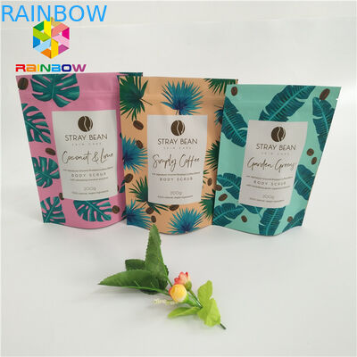 το palstic φερμουάρ τοποθέτησε τη σαφή άσπρη στάση τσαντών καφέ επάνω στη σακούλα με ziplock τις εγκοπές δακρυ'ων σε στρώματα που συσκευάζουν για 500g 1kg 3kg