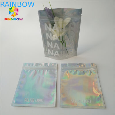 Πλαστικό ολογραμμάτων Mylar χρώμα τσαντών CMYK συσκευασίας φερμουάρ καλλυντικό με το σαφές παράθυρο