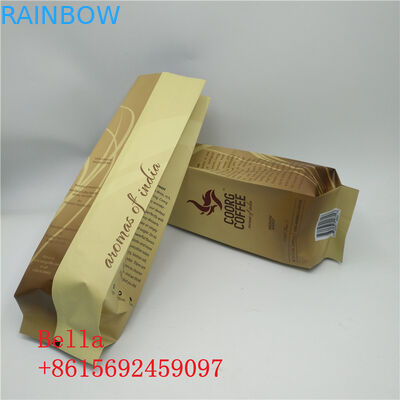 Στάση επιφάνειας μεταλλινών επάνω Gusset σακουλών φερμουάρ στα δευτερεύοντα φασόλια καφέ τσαντών που συσκευάζουν με τη βαλβίδα