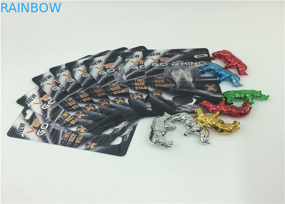 Χρώμα συνήθειας καρτών συσκευασίας καρτών φουσκαλών FDA/SGS ρινοκέρων για τα αρσενικά χάπια φύλων