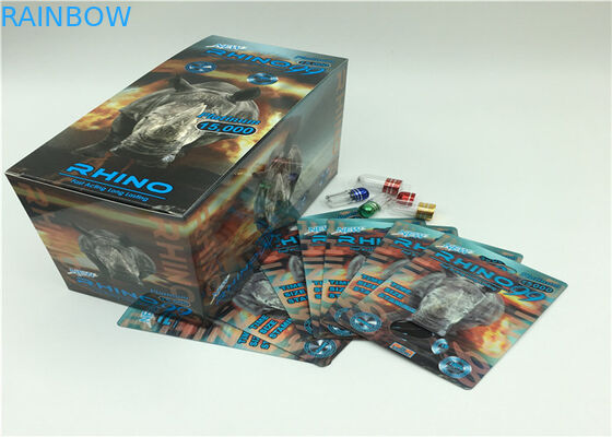 Χρυσό πακέτο φουσκαλών καψών σκονών ρινοκέρων 69K που συσκευάζει την τρισδιάστατη κάρτα με την πλαστική κάλυψη