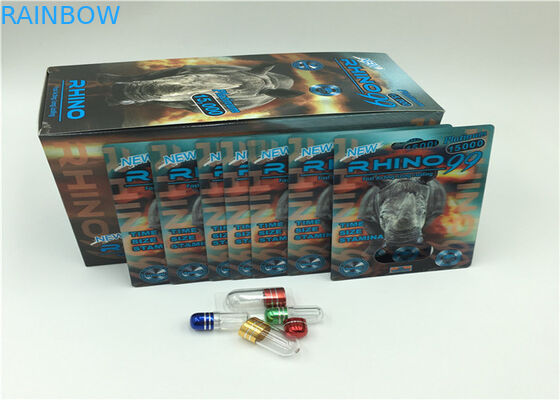 Χρυσό πακέτο φουσκαλών καψών σκονών ρινοκέρων 69K που συσκευάζει την τρισδιάστατη κάρτα με την πλαστική κάλυψη