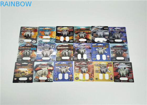 Τρισδιάστατη κάρτα φουσκαλών επίδρασης πυρκαγιάς Rhino50K που συσκευάζει το αρσενικό πακέτο χαπιών αυξήσεων για τα χάπια φύλων καψών