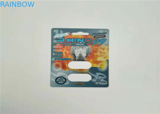 Τρισδιάστατη κάρτα φουσκαλών επίδρασης πυρκαγιάς Rhino50K που συσκευάζει το αρσενικό πακέτο χαπιών αυξήσεων για τα χάπια φύλων καψών