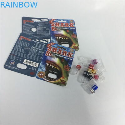 Αρσενικές κάψες χαπιών αυξήσεων ρινοκέρων που συσκευάζουν τις κάρτες εγγράφου καρχαριών φουσκαλών κιβωτίων