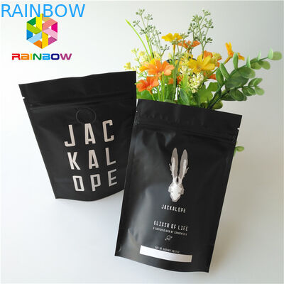 Μαύρη μεταλλική στάση σακουλών φύλλων αλουμινίου μεταλλινών επάνω 2 Oz τσάντες καφέ με το φερμουάρ/τη βαλβίδα