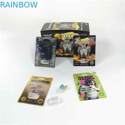 Προσαρμοσμένες λογότυπο φύλων χαπιών φουσκαλών συσκευάζοντας ρινοκέρων μαύρες συσκευασίες καψών αυξήσεων πάνθηρων αρσενικές