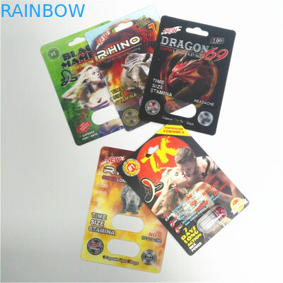 Ανθεκτικά αρσενικά χάπια αυξήσεων που συσκευάζουν το τρισδιάστατο πακέτο φουσκαλών καψών καρτών σειράς ρινοκέρων