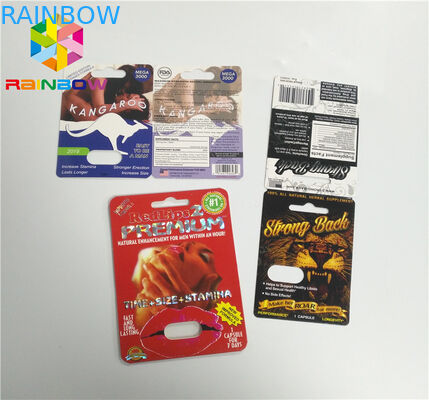 Τα αρσενικά χάπια αυξήσεων καρτών ενθέτων φουσκαλών φωτογραφικών διαφανειών που συσκευάζουν την τρισδιάστατη επιφάνεια τελειώνουν