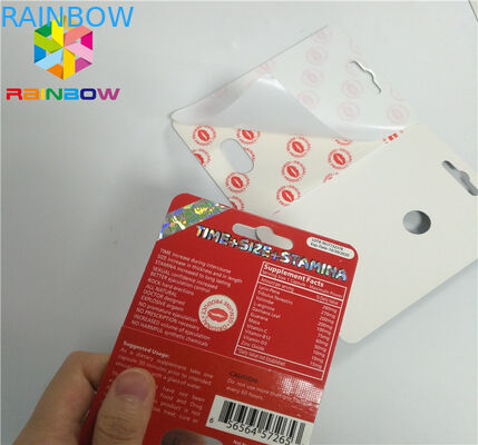 Τα αρσενικά χάπια αυξήσεων καρτών ενθέτων φουσκαλών φωτογραφικών διαφανειών που συσκευάζουν την τρισδιάστατη επιφάνεια τελειώνουν