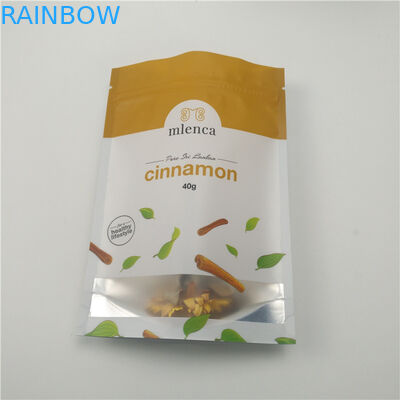 Καλλυντικές τσάντες φερμουάρ υποβάθρου μεταλλινών οι άσπρες στέκονται επάνω την κανέλα Doypack 40g