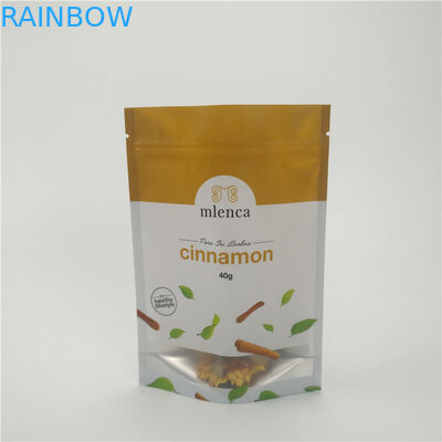 Καλλυντικές τσάντες φερμουάρ υποβάθρου μεταλλινών οι άσπρες στέκονται επάνω την κανέλα Doypack 40g